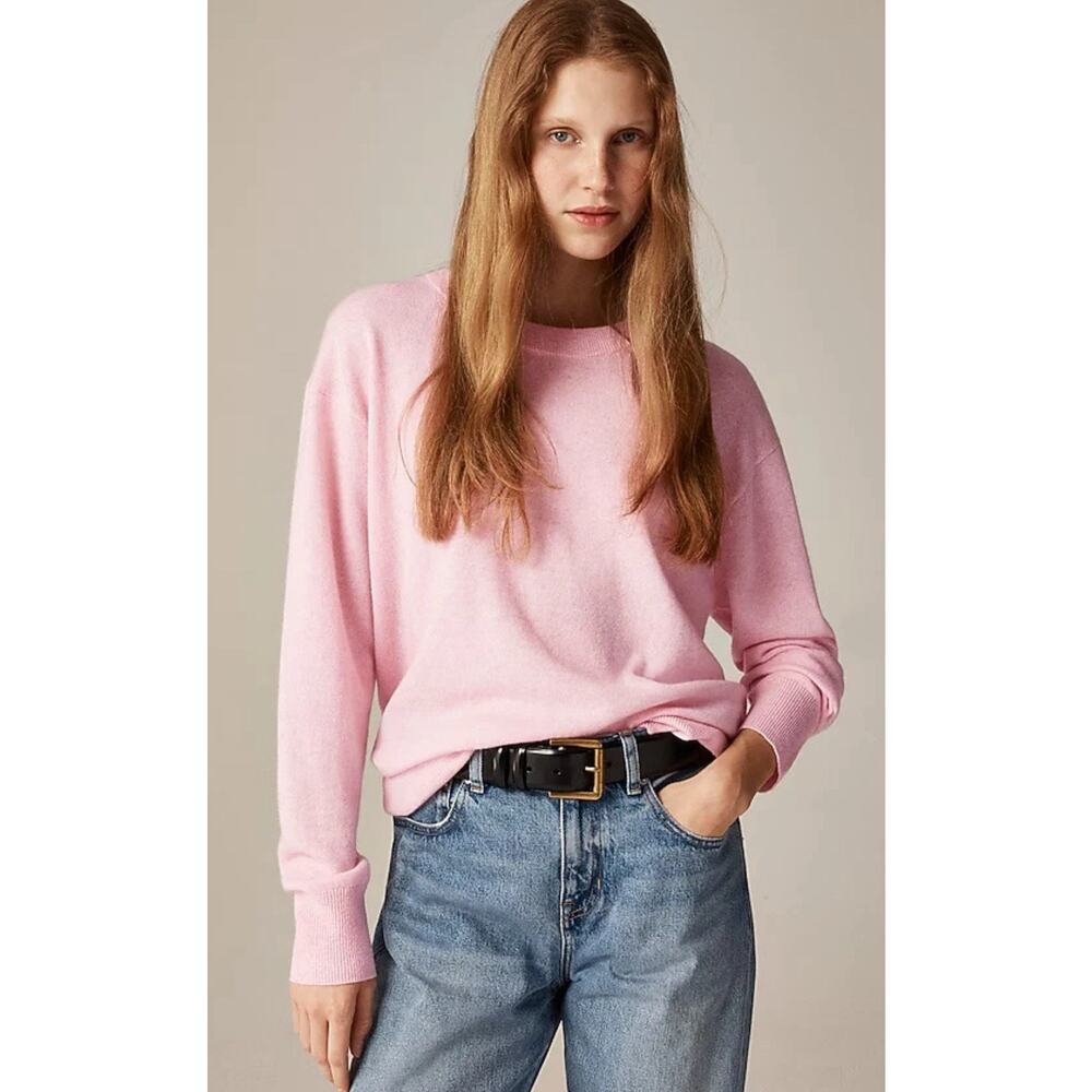 J.Crew Cashmere Relaxed Crewneck Sweater in Heather Blush Pink L